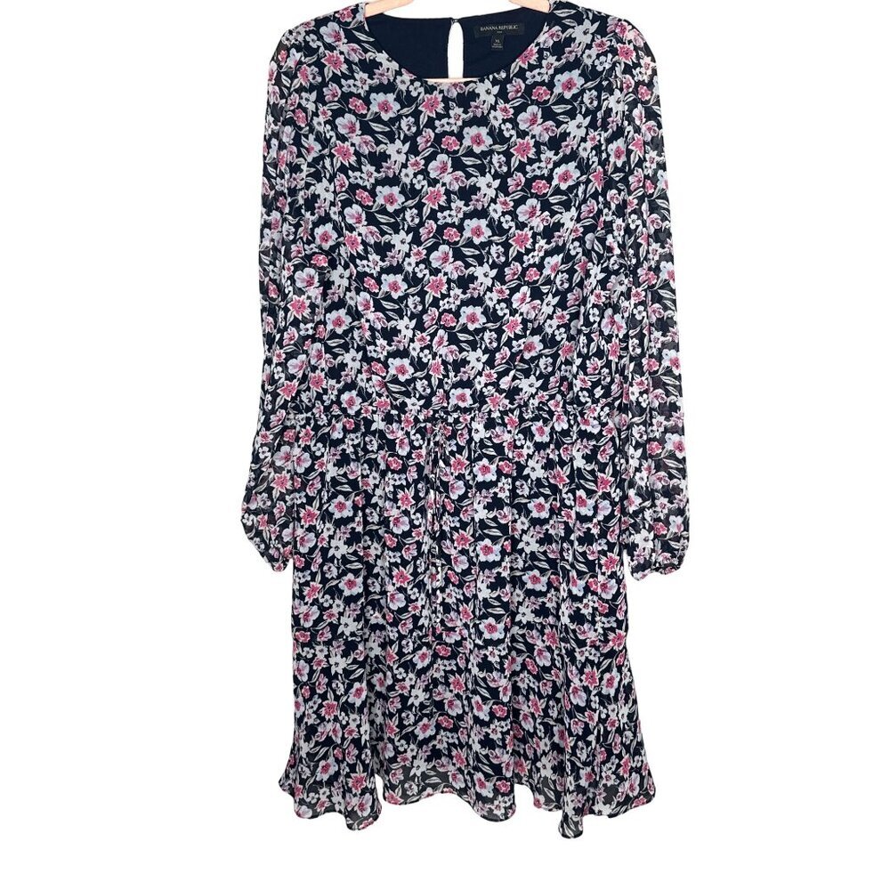 Banana Republic women's long sleeve ditzy black floral career dress size XL